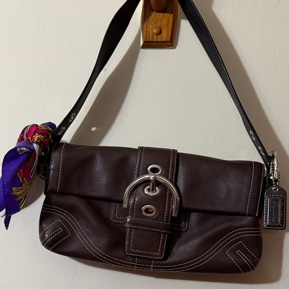 Coach Dark Brown Leather Shoulder Bag with Silver Hardware - Picture 2 of 16